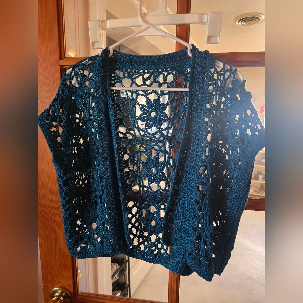 Elegant Blue Crochet Women's Sweater